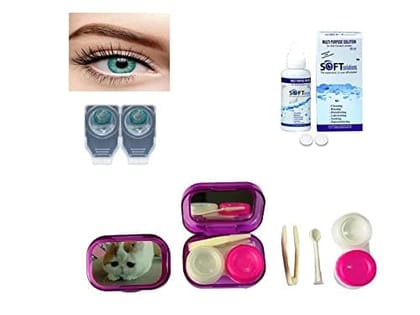 Turquoise MD Sparkle 1 Pair of Monthly Color Contact Lens With Travel Kit Contact Lens Case Box With Mirror, Tweezers, Contact Lens Holder and 60 ML Solution