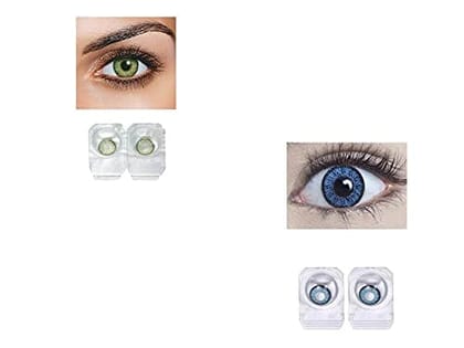 GREEN AND DARK AQUA BLUE MD SPARKLE 2 PAIR MONTHLY COLOR CONTACT LENS WITH CASE, LENS HOLDER AND 60 ML SOLUTION (PACK OF 2 PAIR)
