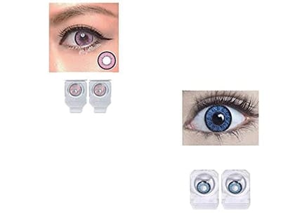PINK AND DARK AQUA BLUE MD SPARKLE 2 PAIR MONTHLY COLOR CONTACT LENS WITH CASE, LENS HOLDER AND 60 ML SOLUTION (PACK OF 2 PAIR)