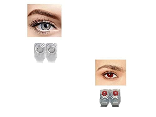 DARK GRAY AND RED MD SPARKLE 2 PAIR MONTHLY COLOR CONTACT LENS WITH CASE, LENS HOLDER AND 60 ML SOLUTION (PACK OF 2 PAIR)