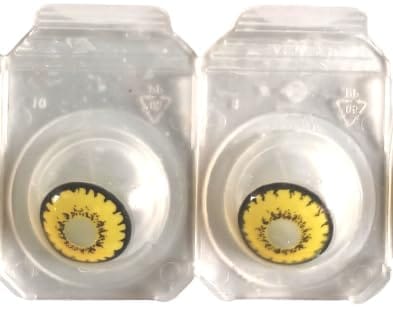 GOLDEN YELLOW MD SPARKLE MONTHLY CRAZY CONTACT LENS/HORROR LENS WITH CASE, LENS HOLDER AND 80ML SOLUTION (PACK OF 1 PAIR)