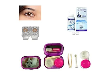 Honey MD Sparkle 1 Pair of Monthly Color Contact Lens With Travel Kit Contact Lens Case Box With Mirror, Tweezers, Contact Lens Holder and 60 ML Solution