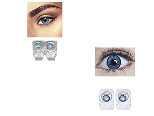 AQUA AND DARK AQUA BLUE MD SPARKLE 2 PAIR MONTHLY COLOR CONTACT LENS WITH CASE, LENS HOLDER AND 60 ML SOLUTION (PACK OF 2 PAIR)