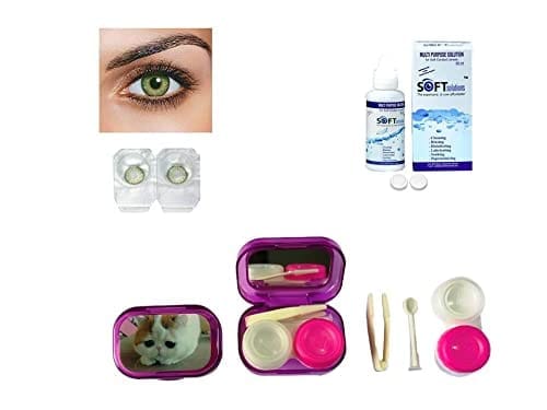 Green MD Sparkle 1 Pair of Monthly Color Contact Lens With Travel Kit Contact Lens Case Box With Mirror, Tweezers, Contact Lens Holder and 60 ML Solution