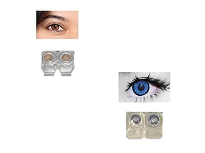 Honey and Dark Blue MD Sparkle 2 Pairs of Monthly Color Contact Lens With Case, Lens Holder and 60 ML Solution