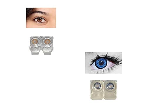 Honey and Dark Blue MD Sparkle 2 Pairs of Monthly Color Contact Lens With Case, Lens Holder and 60 ML Solution