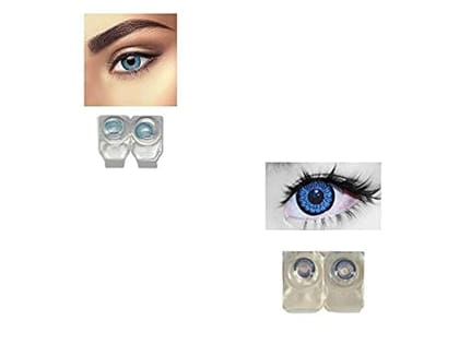 Blue and Dark Blue MD Sparkle 2 Pairs of Monthly Color Contact Lens With Case, Lens Holder and 60 ML Solution