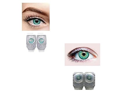 AQUA AND DARK TURQUOISE MD SPARKLE 2 PAIR MONTHLY COLOR CONTACT LENS WITH CASE, LENS HOLDER AND 60 ML SOLUTION (PACK OF 2 PAIR)