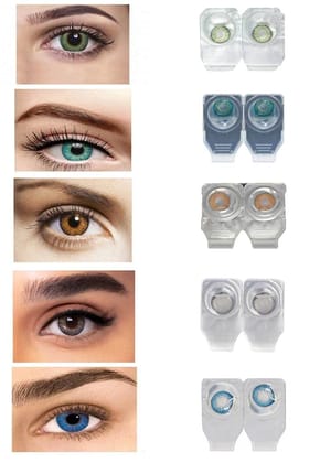 MD Green,Turquoise,Honey,Gray And Aqua Blue Sparkle 5 Pair Monthly Color Contact Lens With Case And 60Ml Solution(Pack Of 5 Pair)