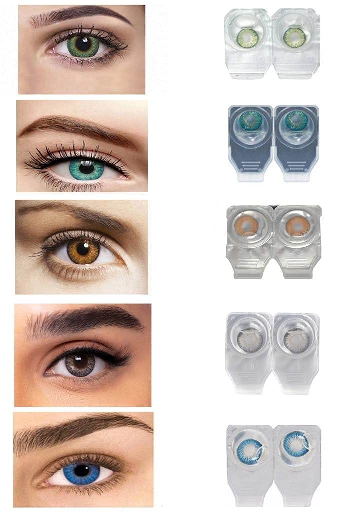 MD Green,Turquoise,Honey,Gray And Aqua Blue Sparkle 5 Pair Monthly Color Contact Lens With Case And 60Ml Solution(Pack Of 5 Pair)