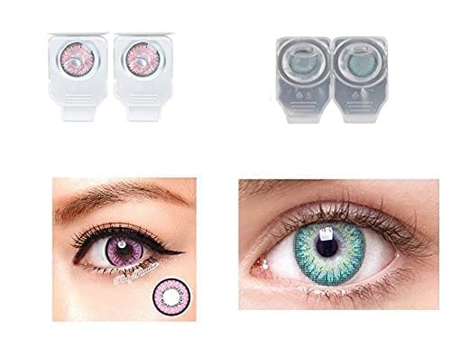 PINK AND SEA BLUE MD SPARKLE 2 PAIR MONTHLY COLOR CONTACT LENS WITH CASE AND 60ML SOLUTION (PACK OF 2 PAIR)