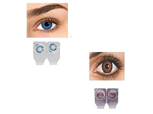 AQUA BLUE AND BROWN MD SPARKLE 2 PAIR MONTHLY COLOR CONTACT LENS WITH CASE, LENS HOLDER AND 60 ML SOLUTION (PACK OF 2 PAIR)