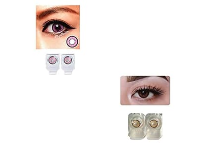 Pink and Dark Brown MD Sparkle 2 Pairs of Monthly Color Contact Lens With Case, Lens Holder and 60 ML Solution