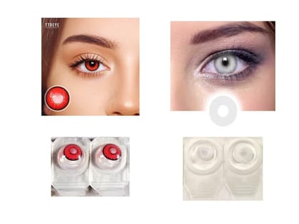 MYSTERY RED AND WHITE MD SPARKLE 2 PAIR MONTHLY CRAZY CONTACT LENS/HORROR LENS WITH CASE, LENS HOLDER AND 80ML SOLUTION (PACK OF 2 PAIR)