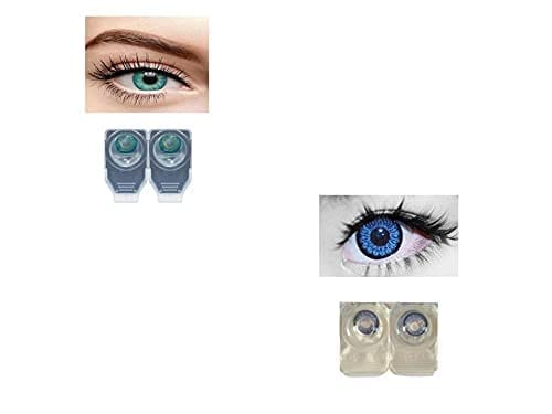 Turquoise and Dark Blue MD Sparkle 2 Pairs of Monthly Color Contact Lens With Case, Lens Holder and 60 ML Solution
