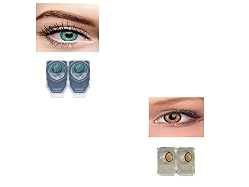 HONEY AND DARK TURQUOISE MD SPARKLE 2 PAIR MONTHLY COLOR CONTACT LENS WITH CASE, LENS HOLDER AND 60 ML SOLUTION (PACK OF 2 PAIR)