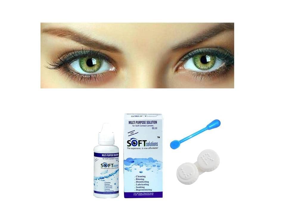GREEN MD SPARKLE MONTHLY COLOR CONTACT LENS WITH CASE,LENS HOLDER AND 60ML SOLUTION (PACK OF 1 PAIR)