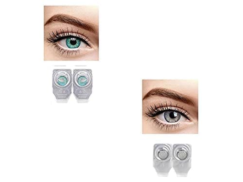 AQUA AND DARK GRAY MD SPARKLE 2 PAIR MONTHLY COLOR CONTACT LENS WITH CASE, LENS HOLDER AND 60 ML SOLUTION (PACK OF 2 PAIR)