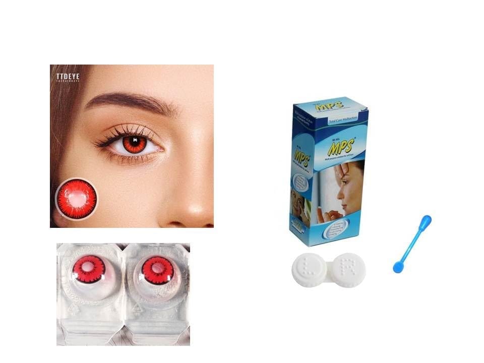 MYSTERY RED MD SPARKLE MONTHLY CRAZY CONTACT LENS/HORROR LENS WITH CASE, LENS HOLDER AND 80 ML SOLUTION (PACK OF 1 PAIR)