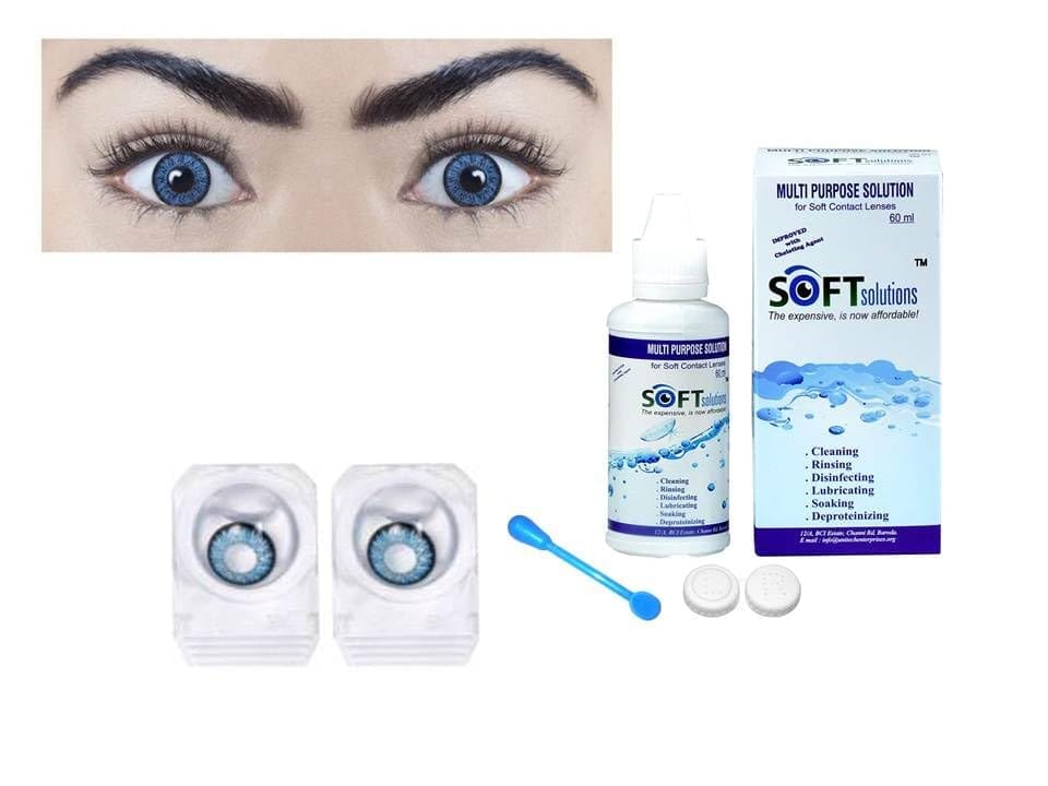 DARK GRAY AND DARK AQUA BLUE MD SPARKLE 2 PAIR MONTHLY COLOR CONTACT LENS WITH CASE, LENS HOLDER AND 60 ML SOLUTION (PACK OF 2 PAIR)