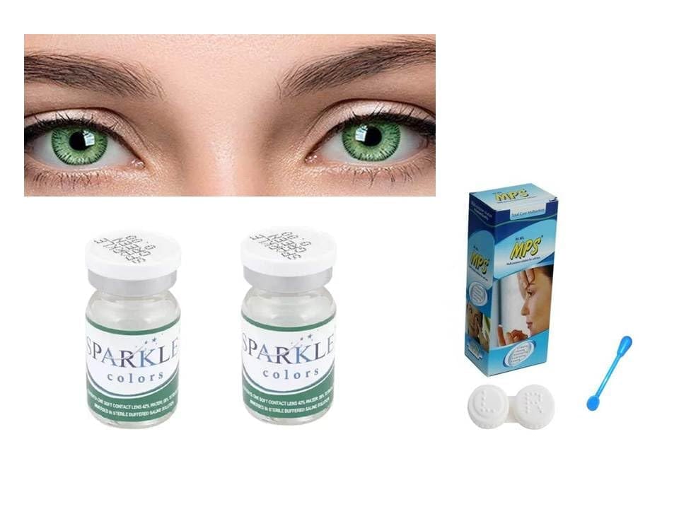 GREEN MD SPARKLE YEARLY COLOR CONTACT LENS WITH LENS CASE, 80ML SOLUTION AND LENS HOLDER (PACK OF 2 LENS)
