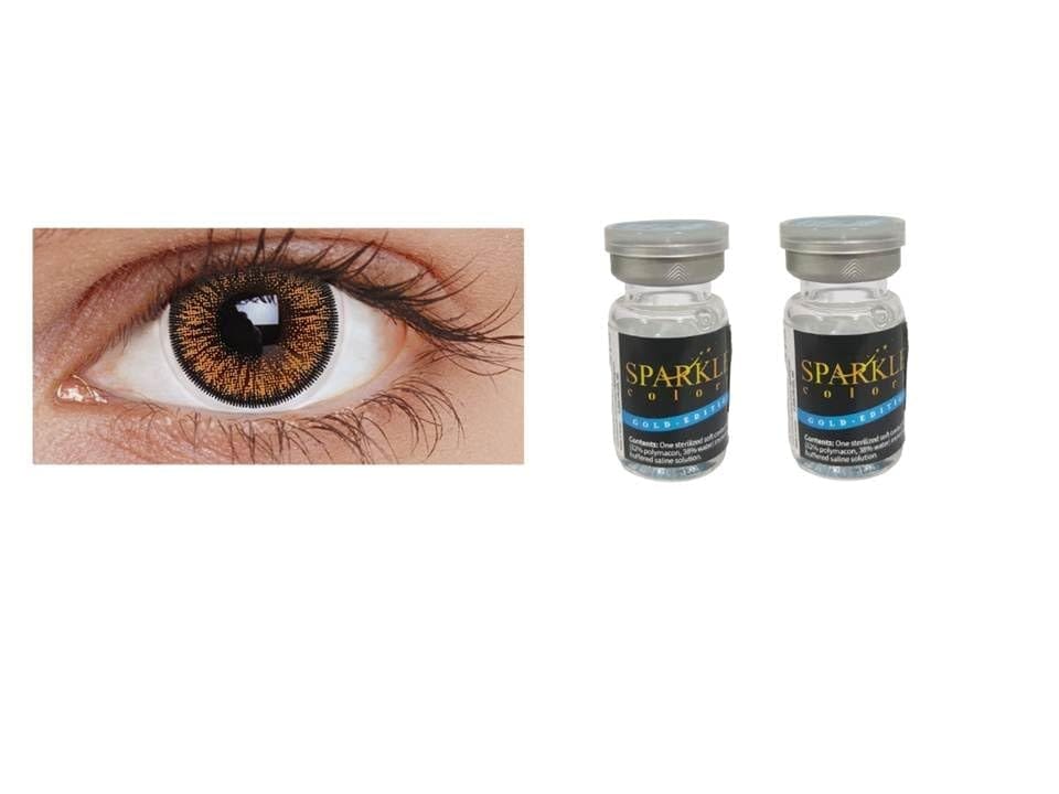 BROWN MD SPARKLE YEARLY TWO TONE GOLD EDITION COLOR CONTACT LENS WITH LENS CASE, 80ML SOLUTION AND LENS HOLDER (PACK OF 2 LENS)