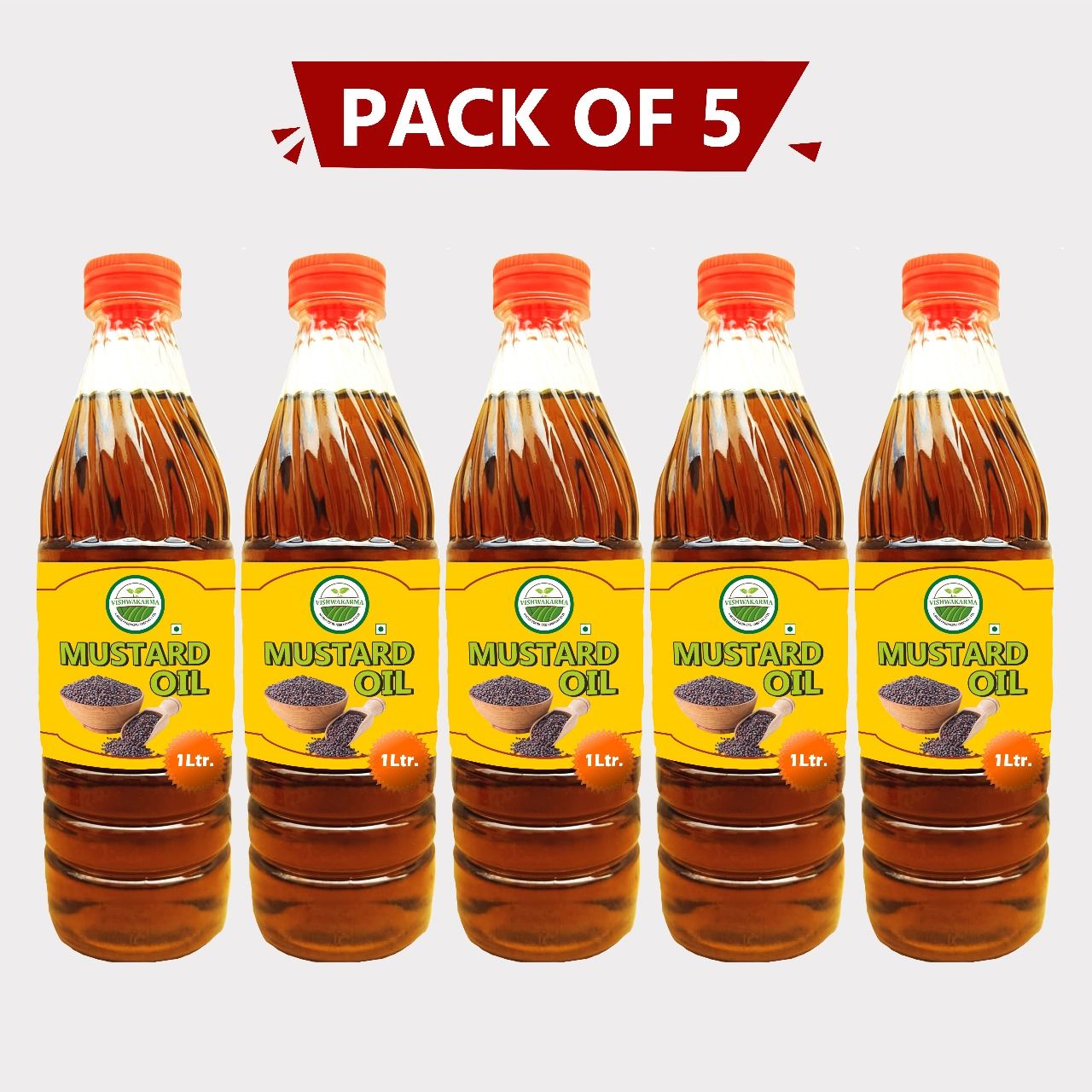 Mustard Oil  5 Ltr (Pack of 5 × 1 ltr) by Vishwakarma – Cold-Pressed, Fresh & Farmer-Made