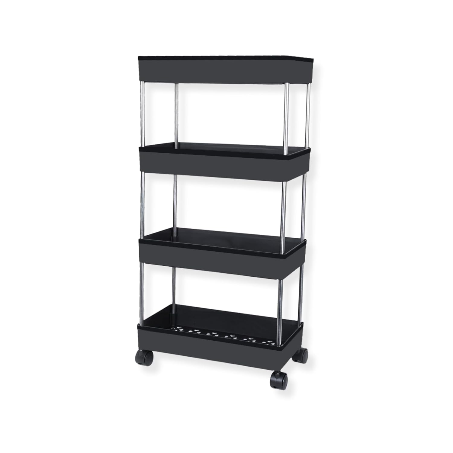 4-Tier Slim Rolling Utility Cart, Mobile Shelving Unit Organizer Storage Trolley Rack with Wheels and Handles for Kitchen, Bathroom, Office, Black