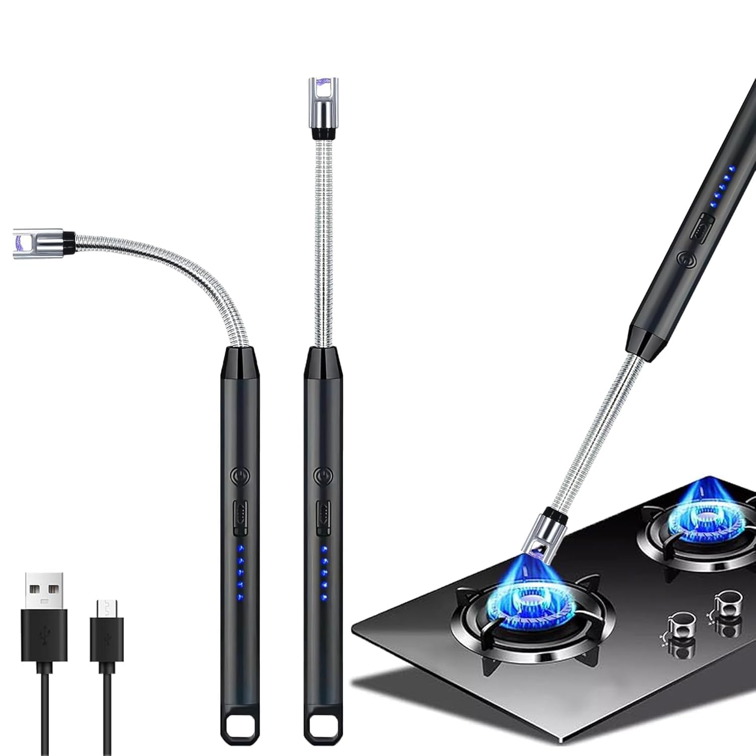 Electric Lighter, USB Rechargeable Lighter with LED Battery Display, Windproof and Flameless Lighter for Kitchen, Camping, BBQ, Fireworks, Candle