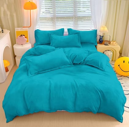 Brevard International Double Bed Bedsheet |  190 GSM Flannel Super Soft Warm Elastic Fitted | With 2 Pillow Covers for Winters - 72x78x8 Inches, Aqua