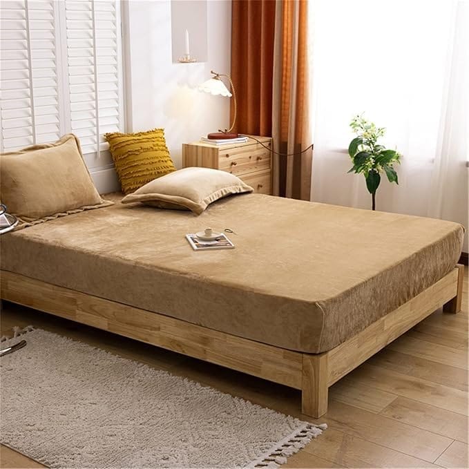 Brevard International Double Bed Flat Bedsheet | 190 GSM Flannel Super Soft Warm |  With 2 Pillow Covers for Winters - 90x100 Inches, Camel