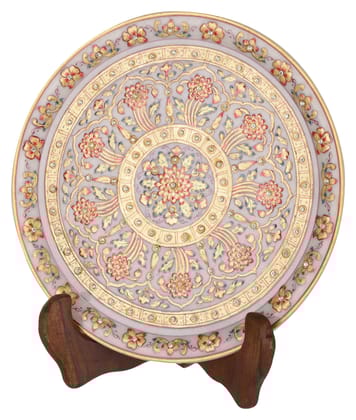 Central Cottage Industries Emporium (Govt of India Undertaking) Handcrafted Marble Decorative Plate with Stand (23 cm x 23 cm x 3 cm)