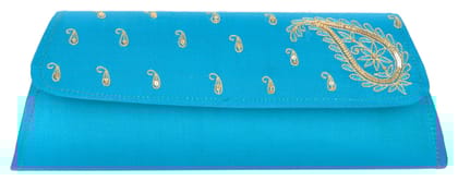 Cottage Central Industries Emporium (Govt Of India Undertaking) Handcrafted Silk Clutch for Women (Blue)