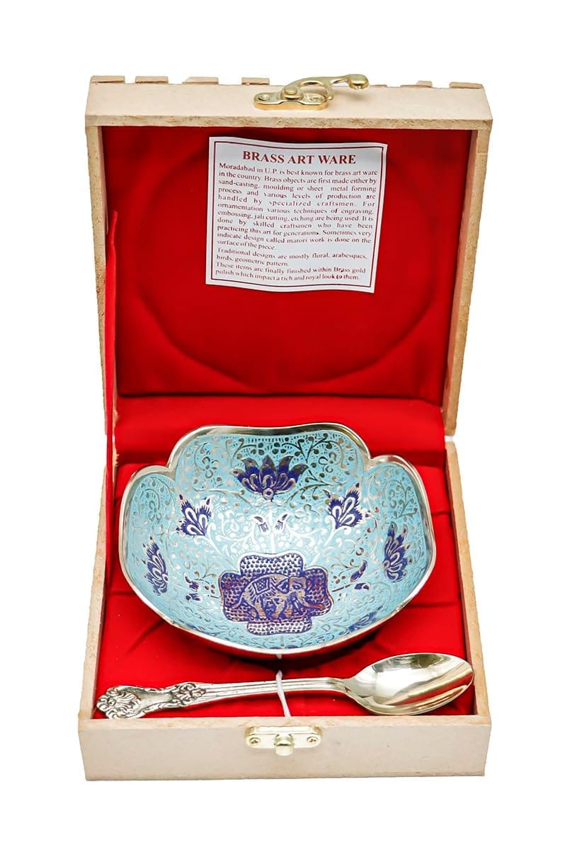 COTTAGE Brass Enamel Dry Fruit Bowl 2 Pcs Set with Box