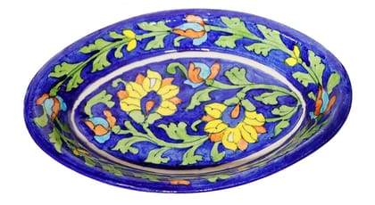 Cottage Artisan Art Pottery Ceramic Handmade Oveal Serving Tray (6X3 Inch_Multicolor)
