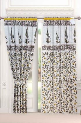 COTTAGE Handmade Cotton Floral Print Grommet Door Curtains, Set ot 2 (3.6x7 ft, Multicolor)