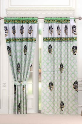 COTTAGE Handmade Cotton Paisley Print Grommet Door Curtains, Set ot 2 (3.6x7 ft, Multicolor)