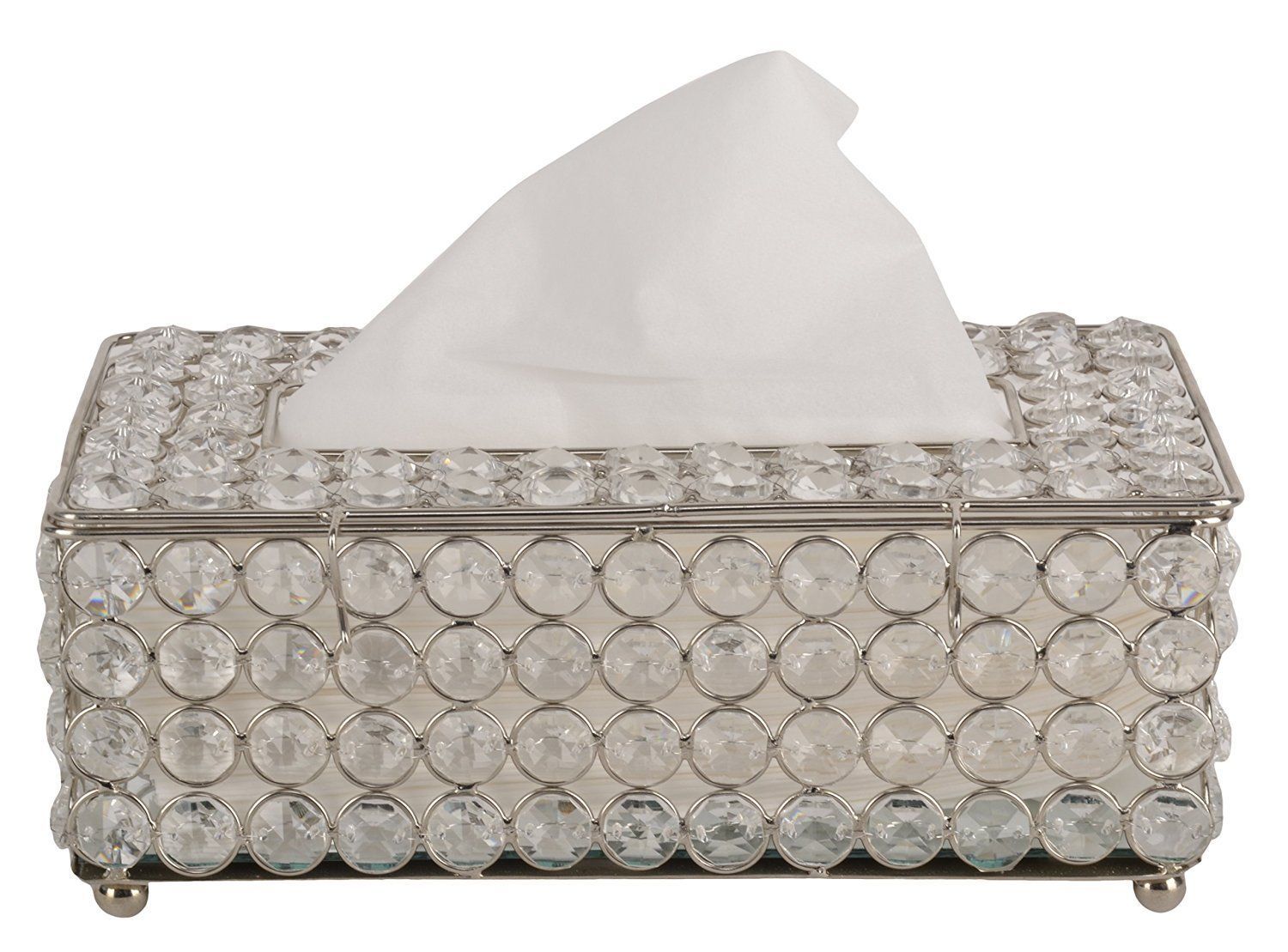 Decorative Stunning Clear Glass Crystal Beads Tissue Box / Tissue Holder / Car Tissue Box / Tissue Dispenser / Tissue Paper Beautiful Size 9 inches X 5 inches X 3.5 inches - By Marigold Stores®