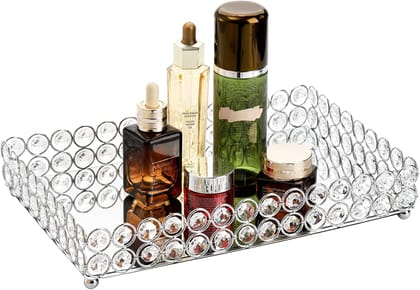 Rectangle Clear Beaded Glass Crystal Tray for Home Decor with Strong Metal Base & Reflective Mirrored Top/Home Decoration/Gift/Jewelry Organizer by Marigold Stores® Rectangle Clear Beaded Glass Crystal Tray for Home Decor with Strong Metal Base & Reflective Mirrored Top/Home Decoration/Gift/Jewelry Organizer by Marigold Stores®