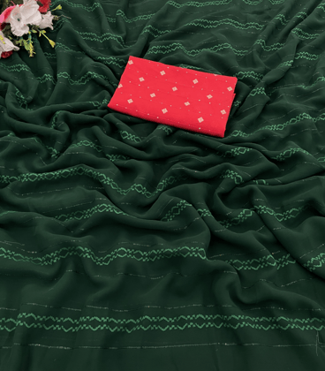 Georgette Saree With Blouse Piece - Green