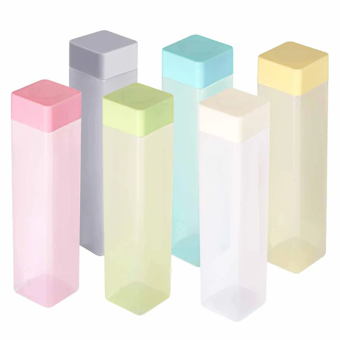 Set of 6 Square Plastic Bottles with Lids