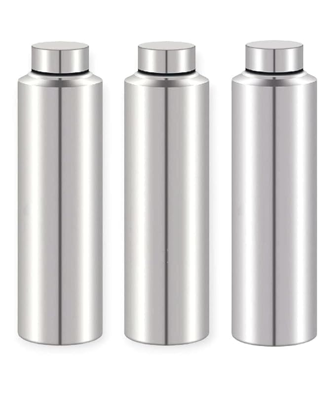 Stainless Steel Water Bottle 1 Litre (1000ml) | Leak Proof, Durable & Rust Proof | Non-Toxic & BPA Free Steel Bottles 1+ Litre |Thermo Bottle (Silver, Pack Of 3
