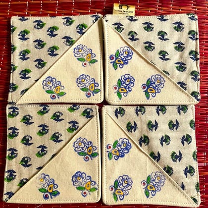 Hand Painted Fabric Table Coaster Set (Pack of 4)- Decorative Flowers Hand Painted Fabric Table Coaster Set (Pack of 4)- Decorative Flowers