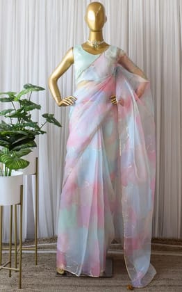Digital print Organza Silk saree with blouse for Women Digital print Organza Silk saree with blouse for Women