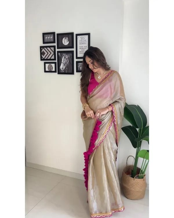 Georgette Saree With Blouse Piece and Latkans