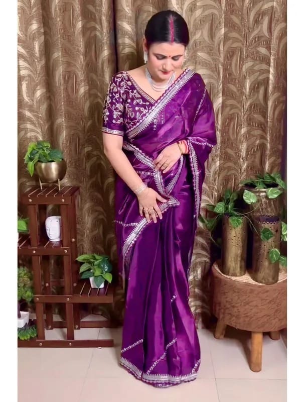 Purple Georgette Saree With Blouse Piece