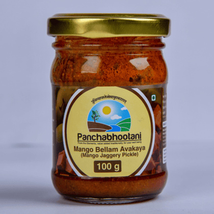Panchabhootani Bellam Avakaya Pickle 100g | Taste the Blend of Raw Mango & Jaggery | Authentic Flavor | Preservatives Free | Fresh & Homemade | Traditional Recipe