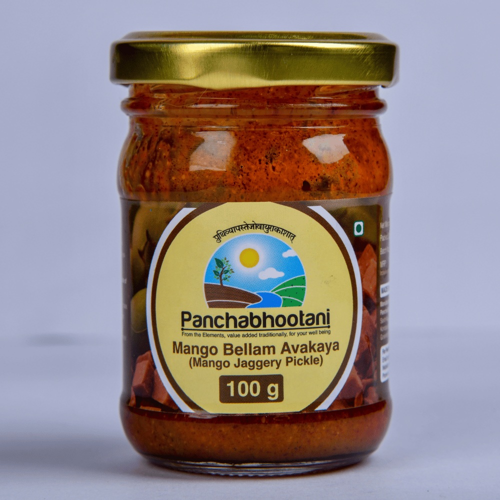 Panchabhootani Bellam Avakaya Pickle 100g | Taste the Blend of Raw Mango & Jaggery | Authentic Flavor | Preservatives Free | Fresh & Homemade | Traditional Recipe
