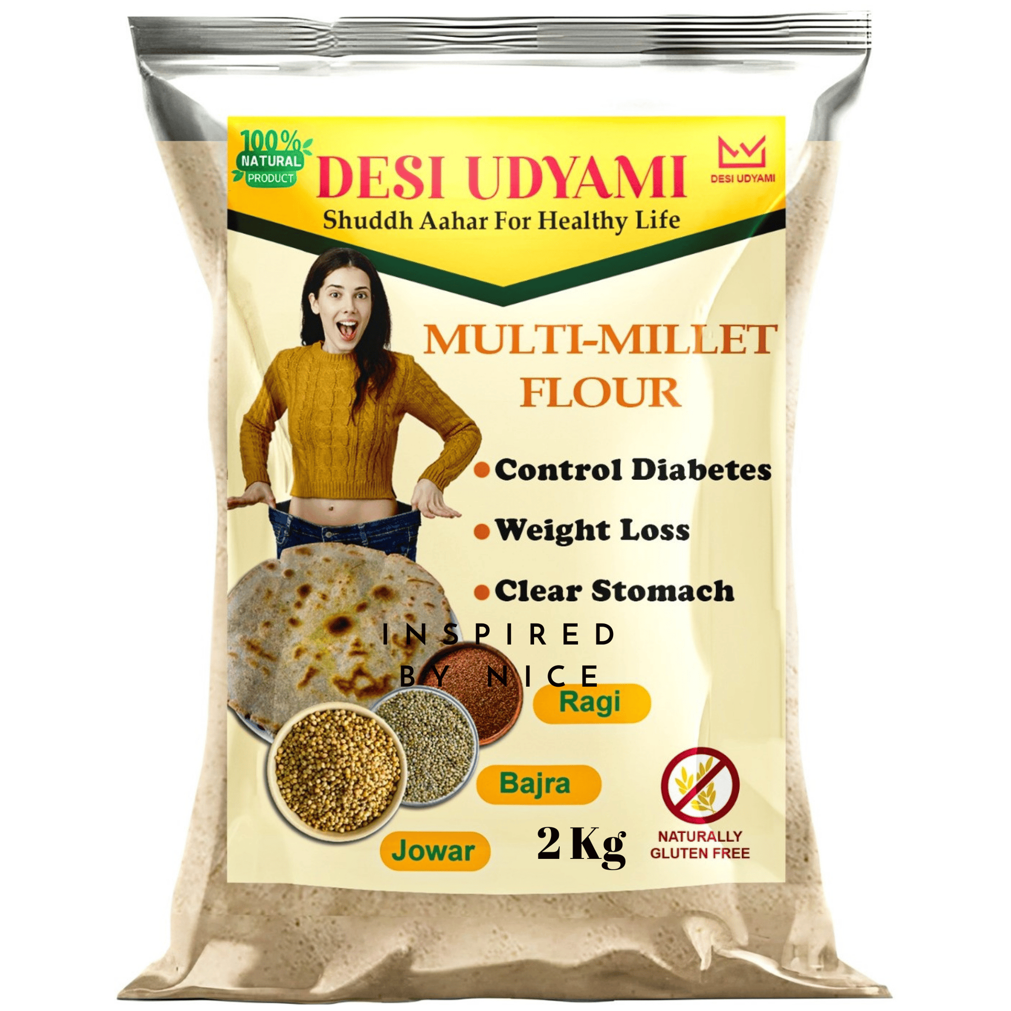 Desi Udyami's Multi Millet Atta - Gluten-Free, Diabetic-Friendly, Weight Loss & Cholesterol Control Flour | 2 kg
