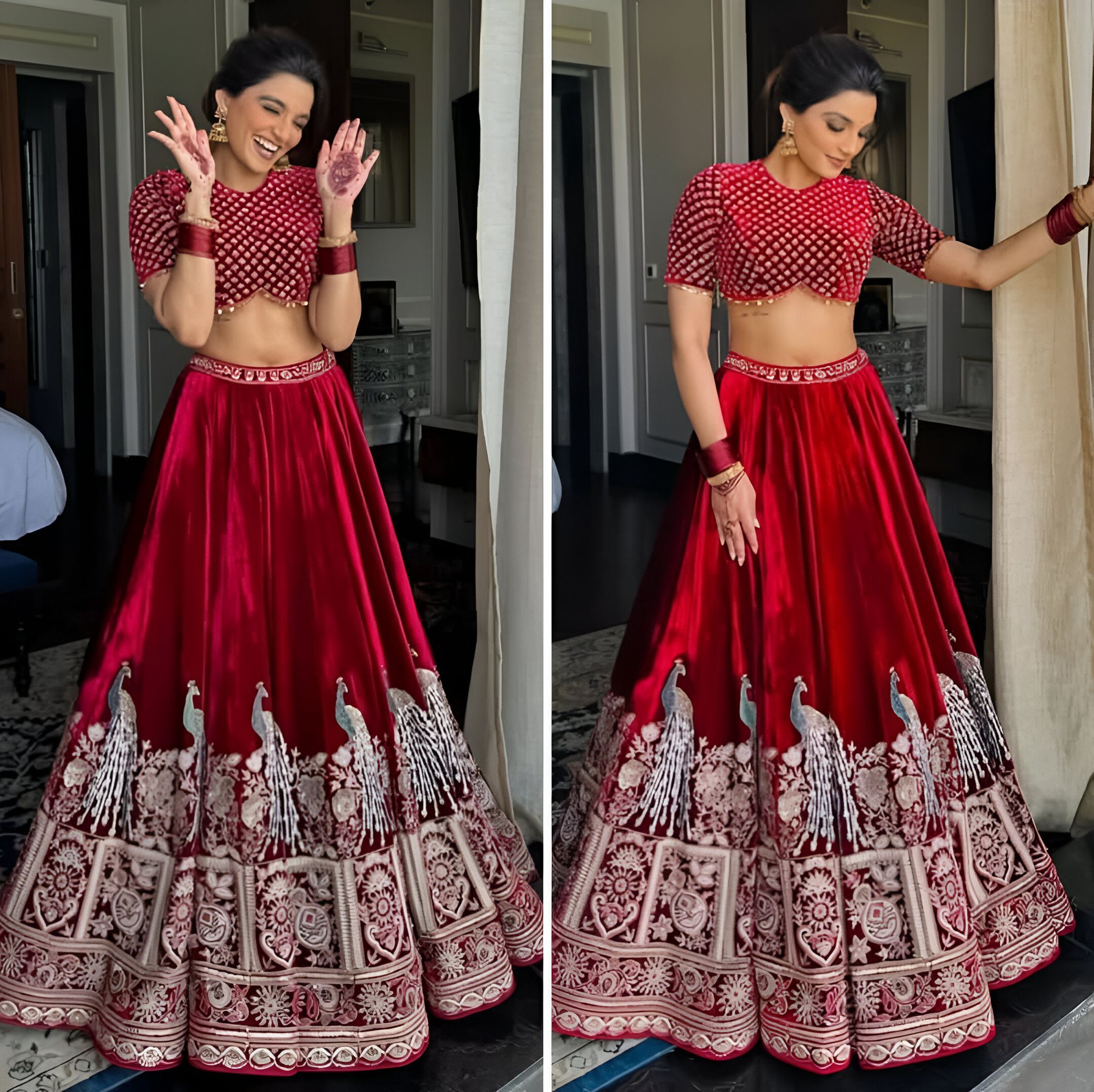 Red Lehenga Choli Readymade Stitched For Wedding Women Party Skirt Ready To Wear